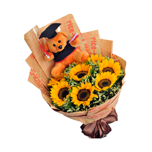 Gấu bông và hoa hướng dương mừng tốt nghiệp